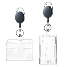 亚马逊热销椭圆蛋型易拉扣伸缩扣配两用透明PS双卡位证件卡套