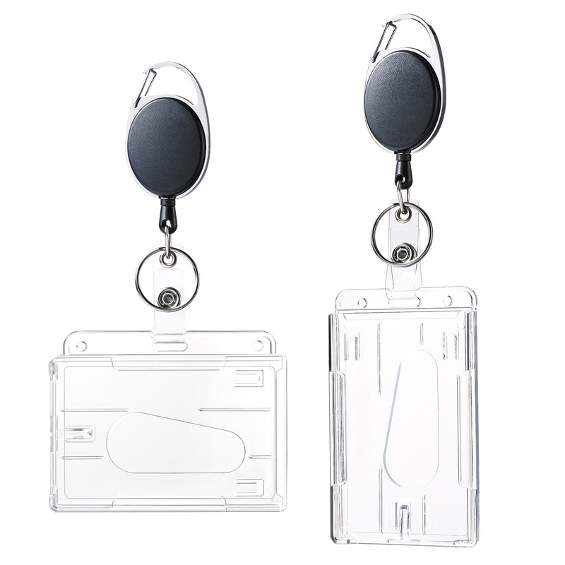 Amazon Hot-selling Oval Egg-shaped Easy Pull-up Buckle Telescopic Buckle with Dual-use Transparent PS Dual-card ID Card Sleeve