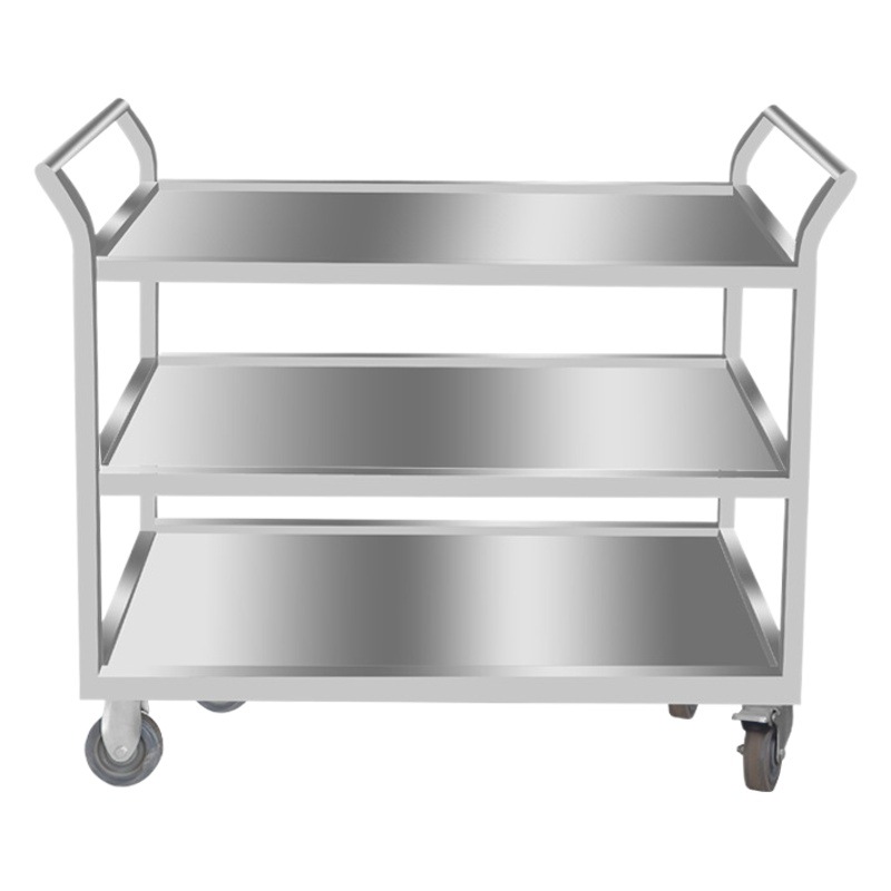 Stainless Steel Dining Cart Hotel Restaurant Dish Collection Cart Commercial Restaurant Mobile Cart 304 Trailer Double Three-Layer Trolley