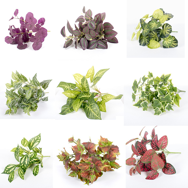 Planta artificial accesorios de pared pequeña hoja de patata dulce hoja de rábano verde planta decoración de la pared accesorios de plantas artificiales