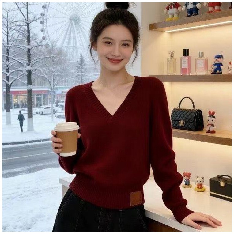 Dropshipping 2026 Spring New Commuter Style Pullover Knit Sweater Loose Fit Women's Slimming Elastic Base Shirt Dropshipping 2026 Spring New Commuter Style Pullover Knit Sweater Loose Fit Women's Slimming Elastic Base Shirt