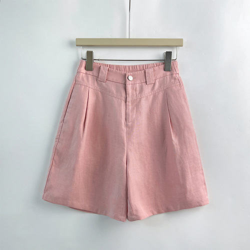 Plus-size women's silk and linen casual shorts 2025 summer thin breathable high-waisted slimming five-finger straight-leg pants