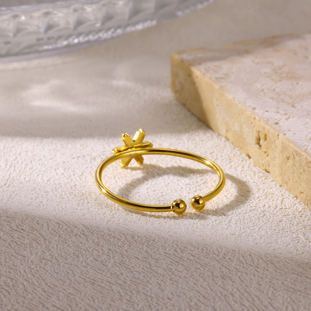 3g Weight 0.03µm-0.05µm Gold Plating Thickness PVD Coated Gold Plating Process Real Gold Plated Plating Material Open Rings Classification 1 Piece Quantity Holiday, Daily Occasion 304 Stainless Steel Material Flower Pattern All Seasons Season Women's Gender Vacation, Simple Style Style Waterproof Non Tarnish, Plating Craft PVD Coated Real Gold Plated Flower 304 Stainless Steel Vacation Simple Style Waterproof Non Tarnish Open Rings 7