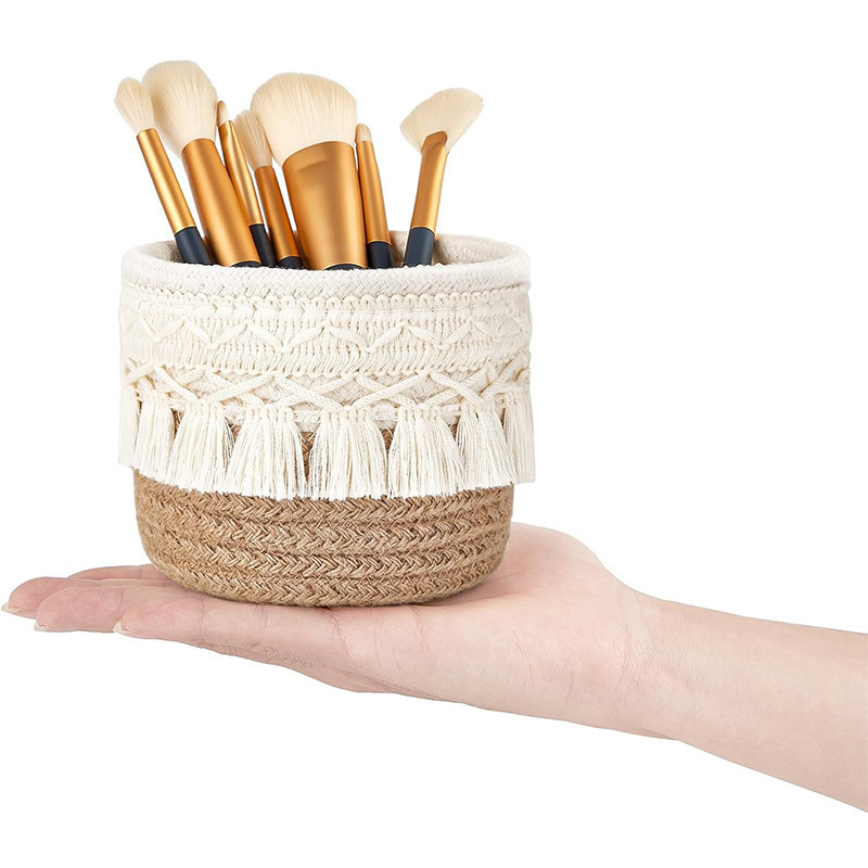 Amazon's Best-Selling Tassel Desktop Storage Basket Cosmetics Makeup Brush Storage Box Round Woven Storage Basket