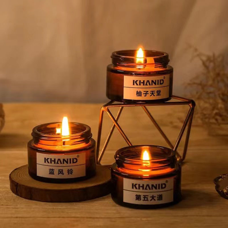 Taza de vela pequeña marrón candelabro de vidrio botella vacía 15ml 20ml 30ml tarro de taza de vela de aromaterapia de color té con tapa