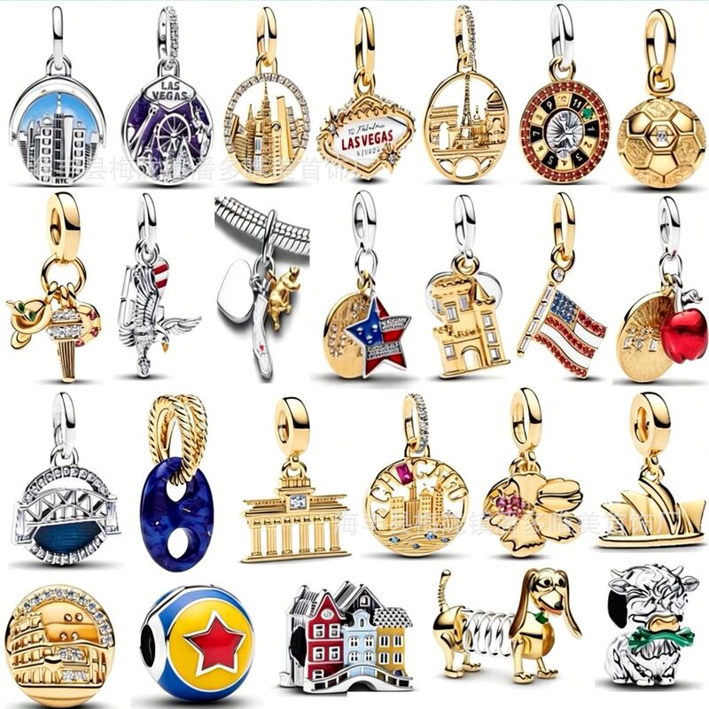 Pan's New S925 Silver Gold Heart Beads European and American Series DIY Accessories Bracelet Charms Pendants Pan's New S925 Silver Gold Heart Beads European and American Series DIY Accessories Bracelet Charms Pendants