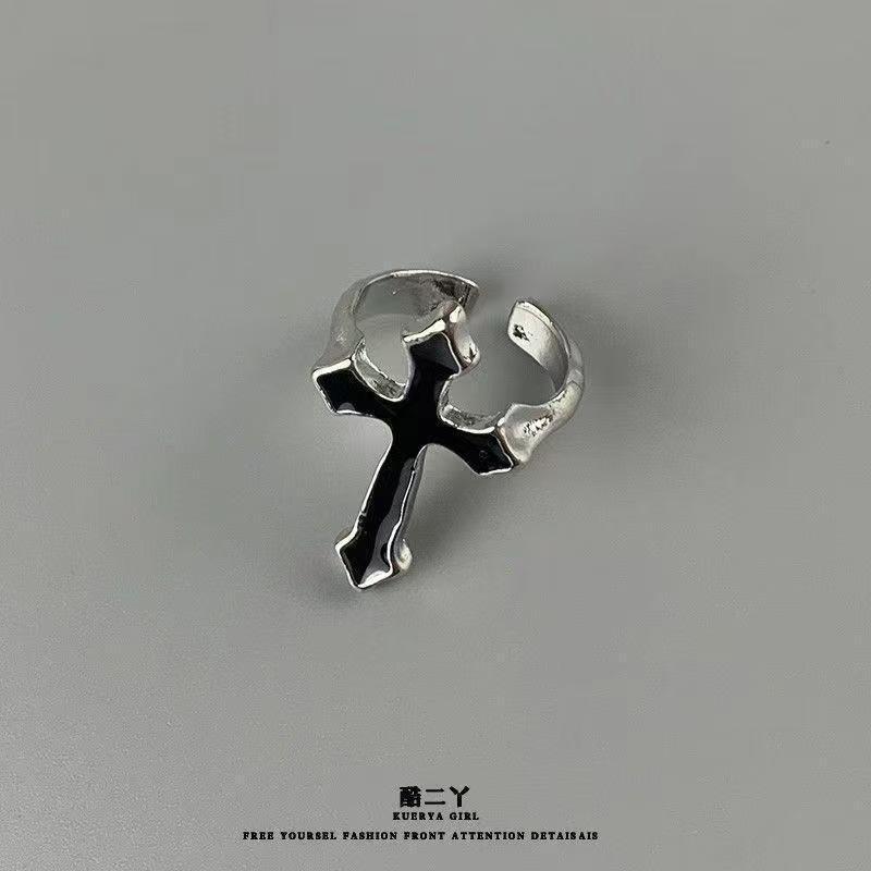 2025 New European and American Simple and Personalized Retro Cross Ring Oil Dripping Men's and Women's Same Style Open Ring Accessories 2025 New European and American Simple and Personalized Retro Cross Ring Oil Dripping Men's and Women's Same Style Open Ring Accessories