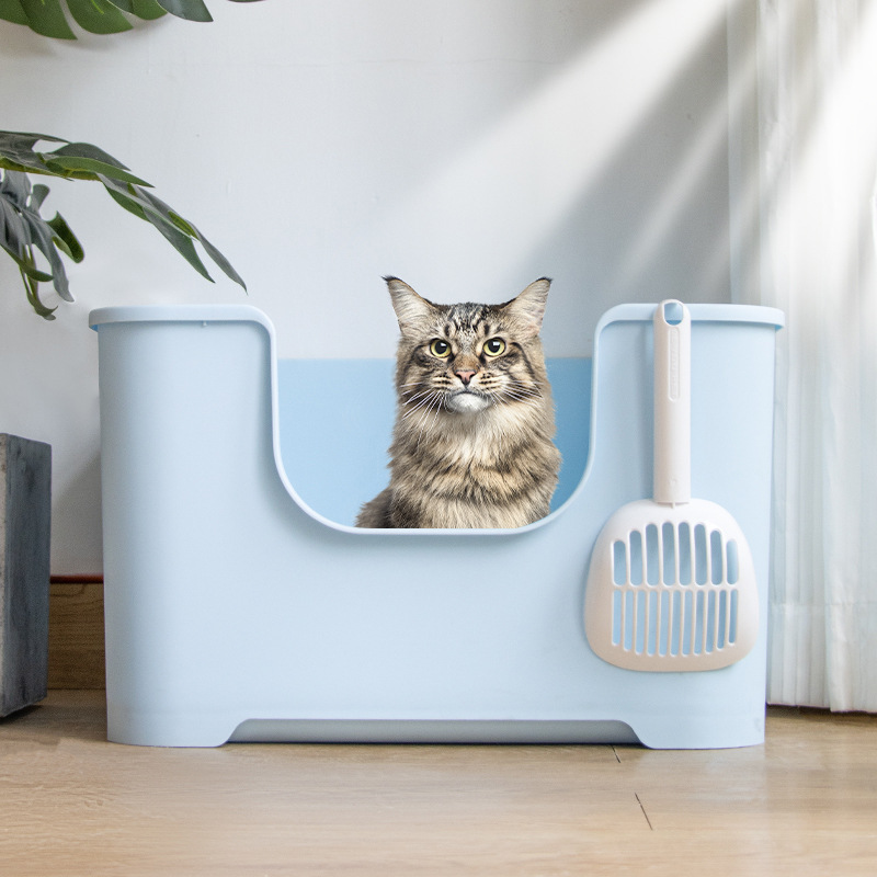 Lavabo para gatos, inodoro para gatos anti-salpicaduras de gran tamaño, lavabo de arena para gatos abierto gigante, caja de arena para gatos extra grande, pala de arena para gatos gratis