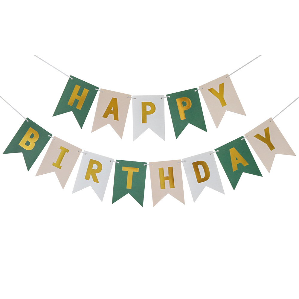 厂家批发生日拉旗 烫金字母鱼尾拉旗生日快乐横幅生日派对用品