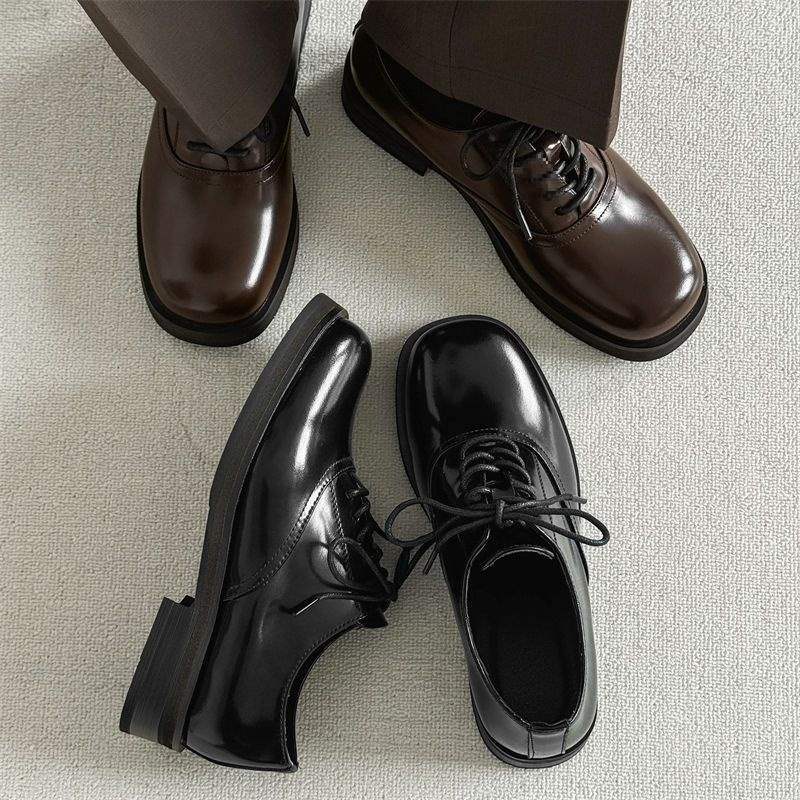 Chaussures d'affaires ShoeVault Cleanfit à semelle épaisse, style britannique, bout carré, en cuir, doublure polaire, rehaussantes, pour l'hiver._voghion.com