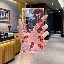 小红书爆款红色樱桃透明软壳适用三星GalaxyS24/23精孔防摔可代发