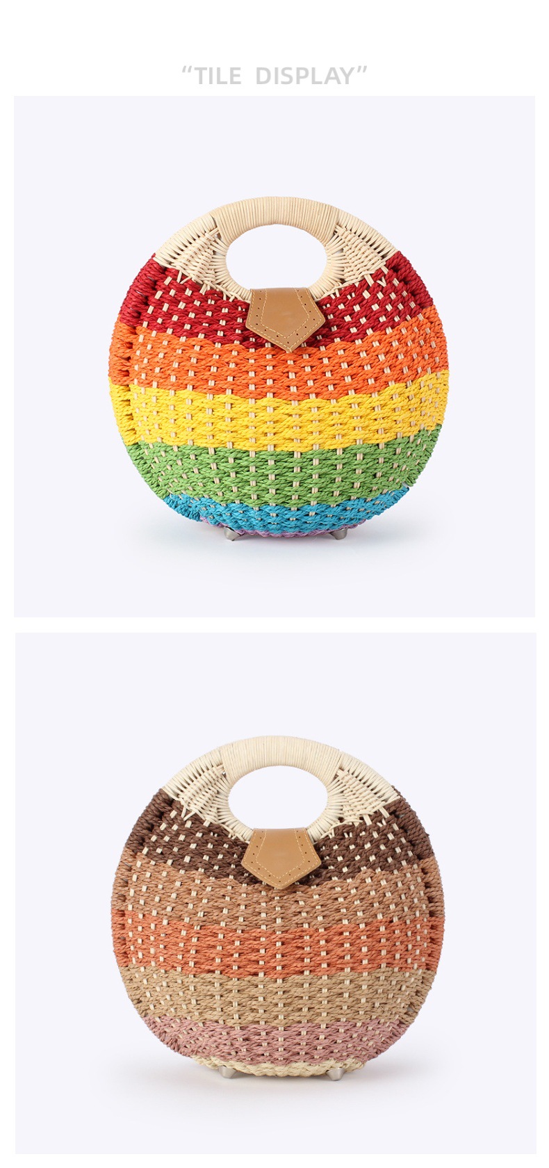 Straw Bag Bags Type Casual Occasion Women's Paper Rattan Solid Color Vacation Beach Weave Round Magnetic Buckle Straw Bag