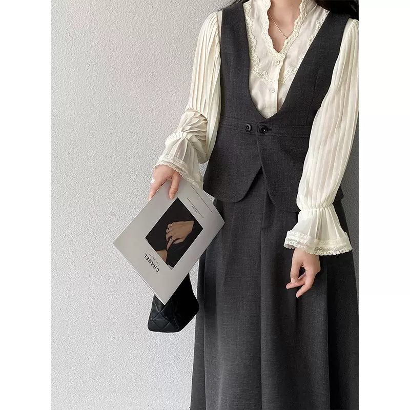 江左 气质套装 春装两穿马甲显瘦休闲女装半裙韩系通勤两件套6512