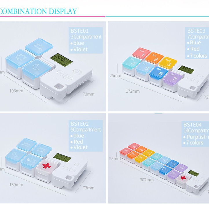 Caja de medicamentos de subpaquete de subcuadrícula portátil, recordatorio de sincronización inteligente, caja de medicamentos electrónicos, caja de almacenamiento de píldoras de tabletas de medicamentos