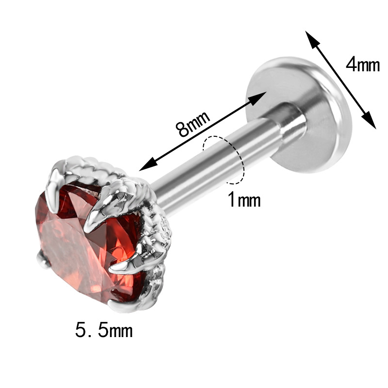 Silver pointed spike labret stud material detail