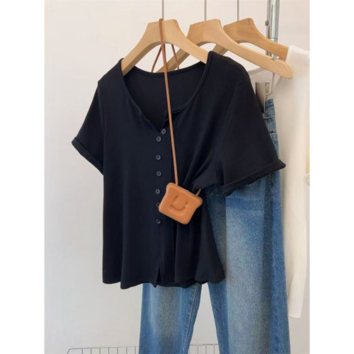 Women's Summer Oversized V-Neck T-Shirt for Loose Fit, 200 Lbs, Casual and Versatile, with Unique Slit Top