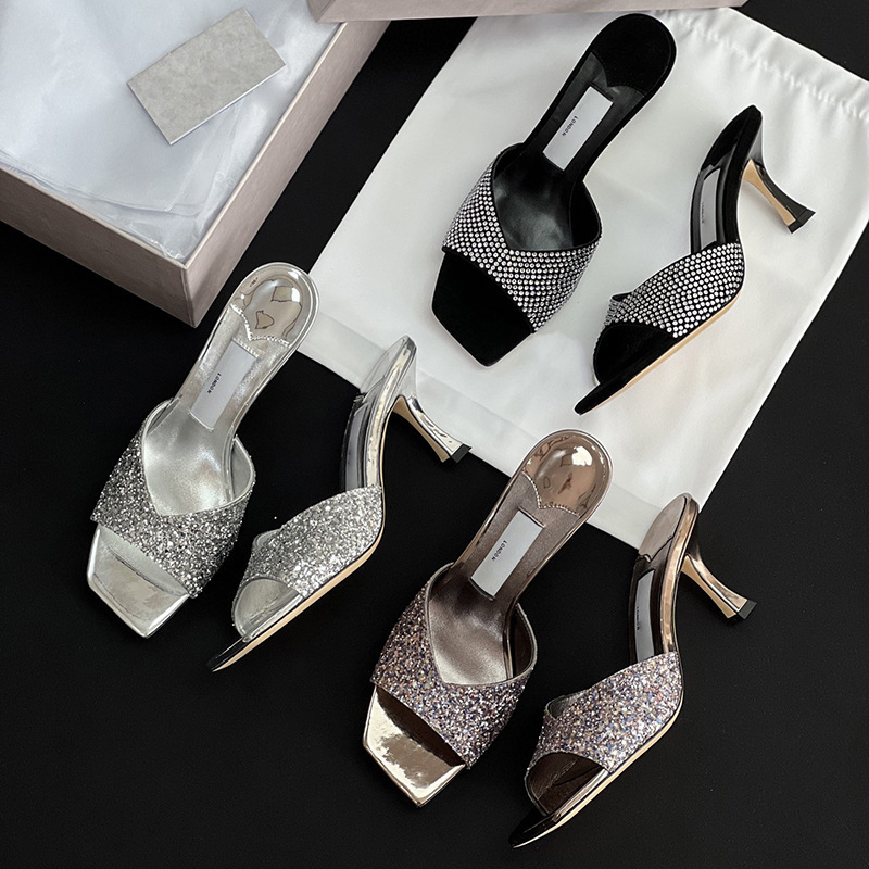 Cabinet-Level! Guangdong-Made Jc New Crystal Heel Sandals, Stiletto Fairy Style Slip-Ons, Mule Shoes, High-Heeled Sandals Cabinet-Level! Guangdong-Made Jc New Crystal Heel Sandals, Stiletto Fairy Style Slip-Ons, Mule Shoes, High-Heeled Sandals