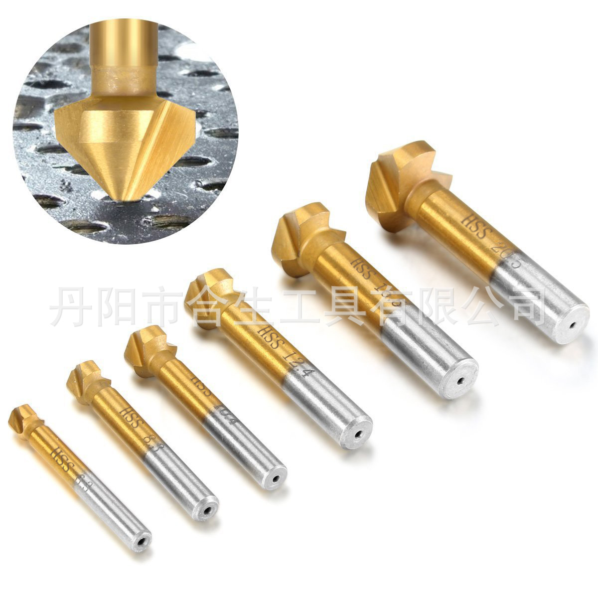 90 grados de tres hojas Chapado en titanio de molienda completa cuchillo de biselado de oro escariando desbarbado taladro de la máquina de biselado taladro de carpintería
