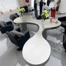 网红发廊烫染区不规则工作台高端异型不锈钢吧台美容院休息区台面