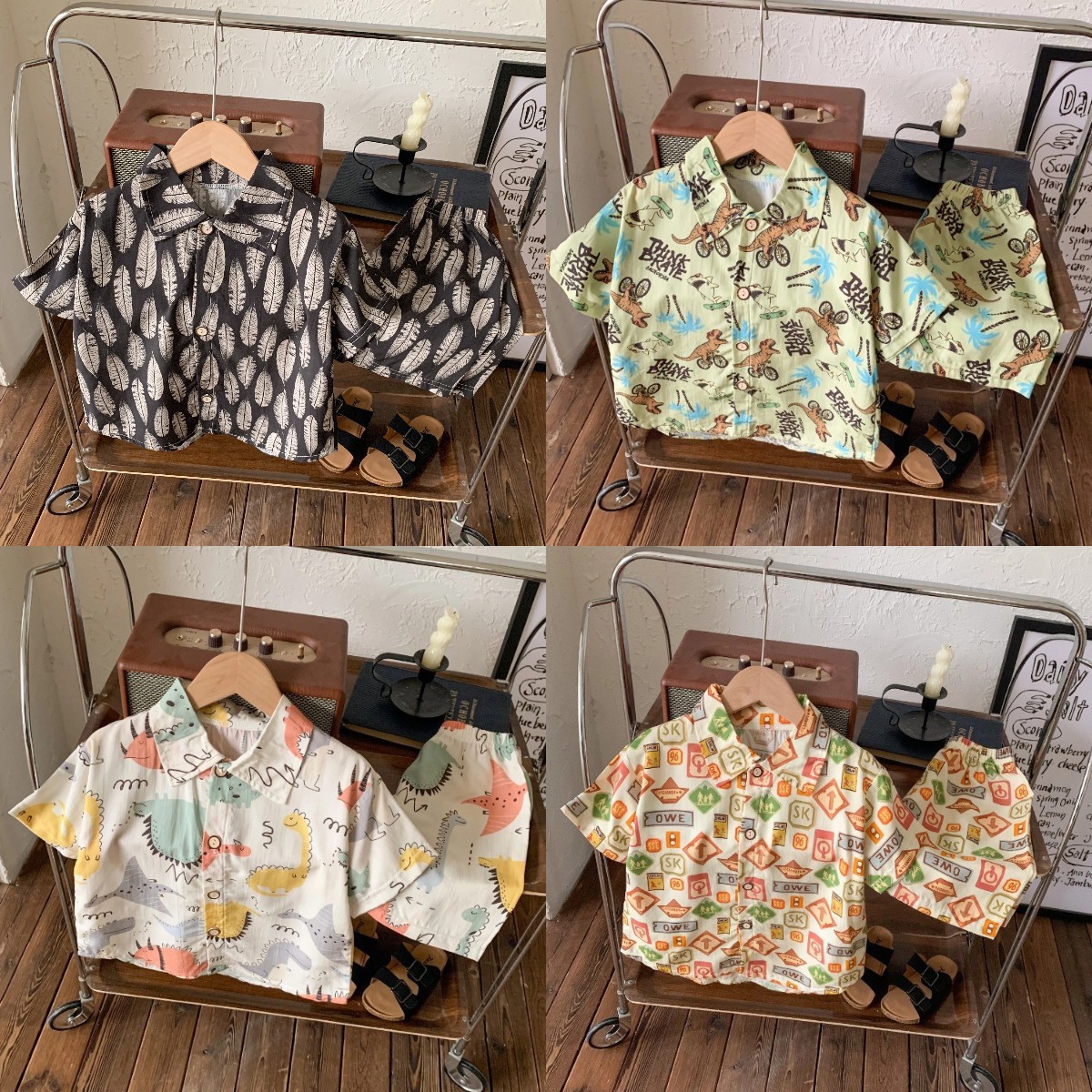 2026 New Children's Short-Sleeved Suit, Men's Short-Sleeved Shirt Suit, Short-Sleeved Shorts Beach Two-Piece Set