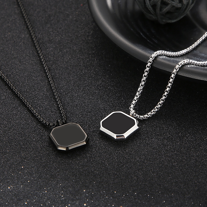 14g Weight PVD Coated Gold Plating Process 18K Real Gold Plated Plating Material PVD Coated 18K Gold Plated Square Stainless Steel Titanium Steel Punk Waterproof Non Tarnish Pendant Necklace Long Necklace