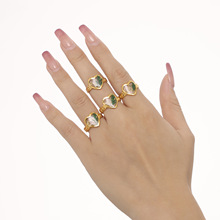 欧麦卡 珐琅彩釉干花爱心开口戒指不锈钢镀18K真金高质感轻奢饰品