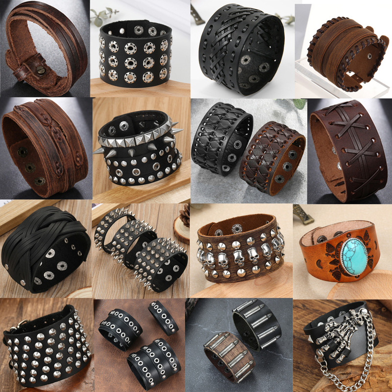 Cross-Border Popular Men's Woven Leather Bracelet Adjustable Leather Wristband Rock Punk Yabi Bracelet Cross-Border Popular Men's Woven Leather Bracelet Adjustable Leather Wristband Rock Punk Yabi Bracelet