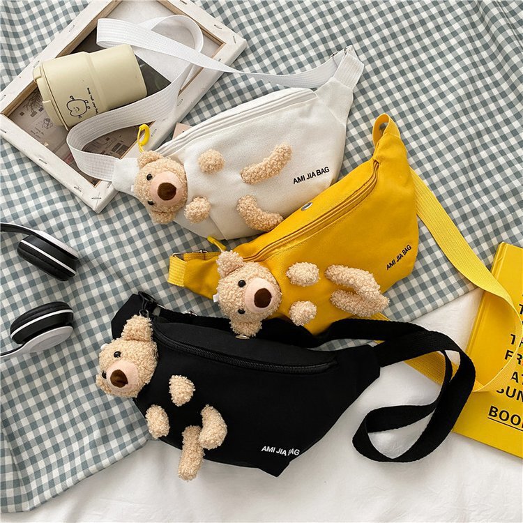 Canvas Women's Bag Dropshipping 2025 Korean Version Summer New Girl Style Bear Decoration Single Shoulder Crossbody Casual Bag Canvas Women's Bag Dropshipping 2025 Korean Version Summer New Girl Style Bear Decoration Single Shoulder Crossbody Casual Bag