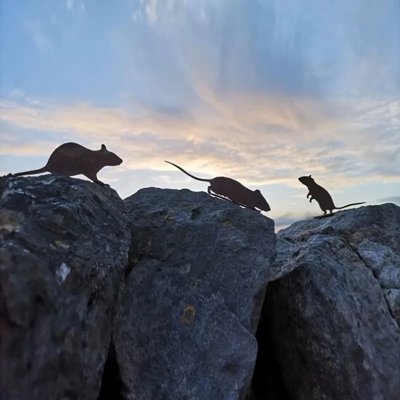 Металлические украшения для улицы в виде мыши, креативная искусственная ржавая скульптура мыши, садовое украшение, набор из трех мышей
