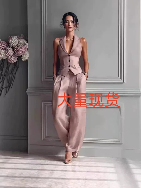 In Stock 2026 Amazon Hot-Selling Women's Two-Piece Set Sexy V-Neck Buttoned Vest Fashion Casual Outfit