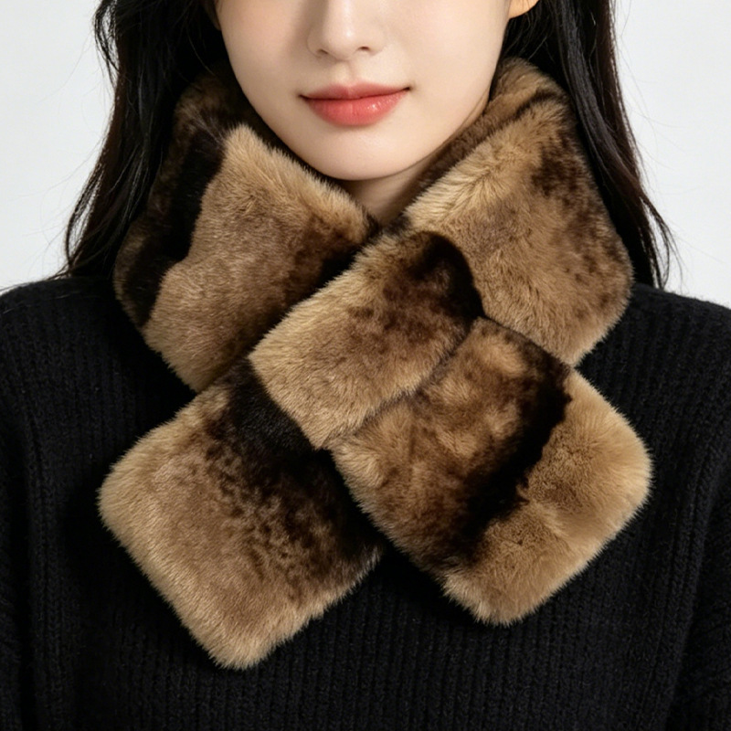 겨울 인조 렉스 래빗 퍼 넥워머 양면 도톰한 그라데이션 크로스 보온 목도