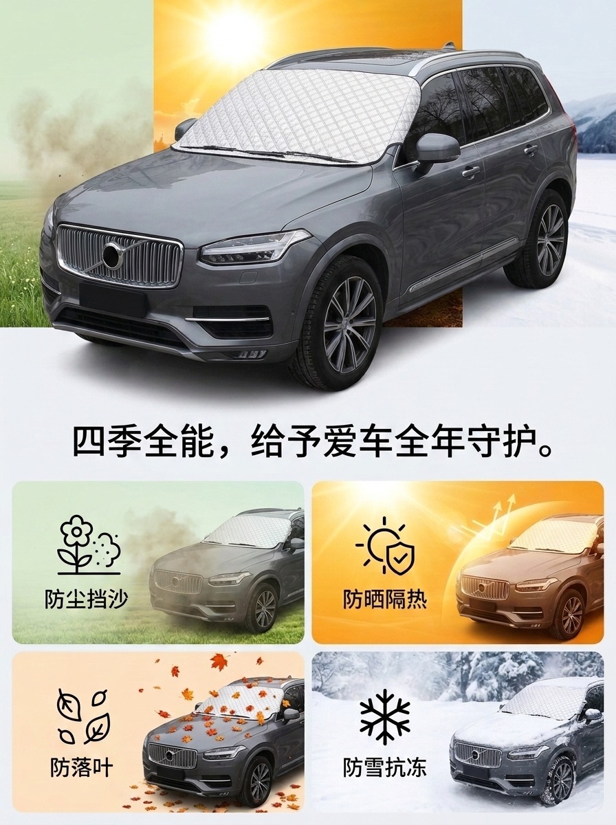 Car snow cover for front windshield, snow protection car cover, sunshade, snow protection, frost protection, anti-freeze, winter windshield and rear car cover