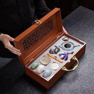 Ge Kiln Kung Fu Tea Set High-End Gift Box Souvenir Ceramic Incense Tea Pot Tea Cup Opening Event Souvenir