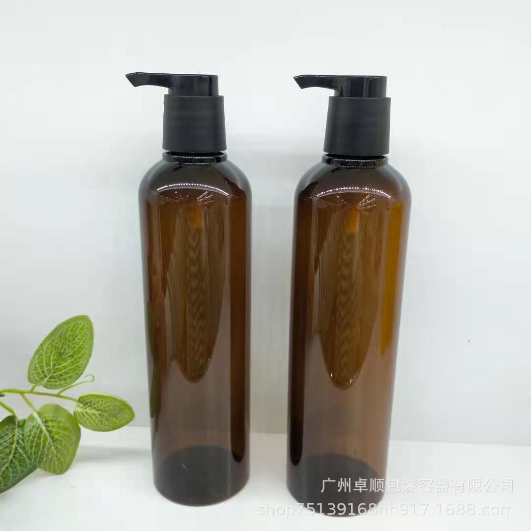 卓厂家批发500ML洗发水沐浴露护发素水乳分装PET塑料按压透茶色瓶