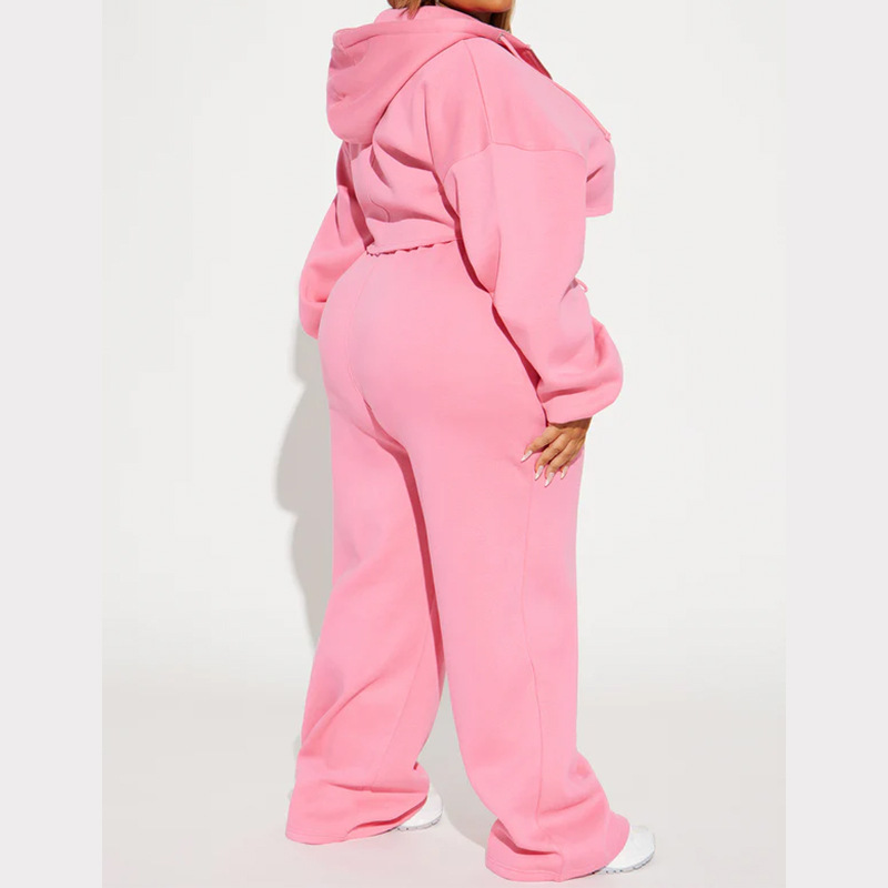 Vêtements pour femmes automne femmes décontracté à capuche devant zip pull jambe large pantalon ample costume_voghion.com