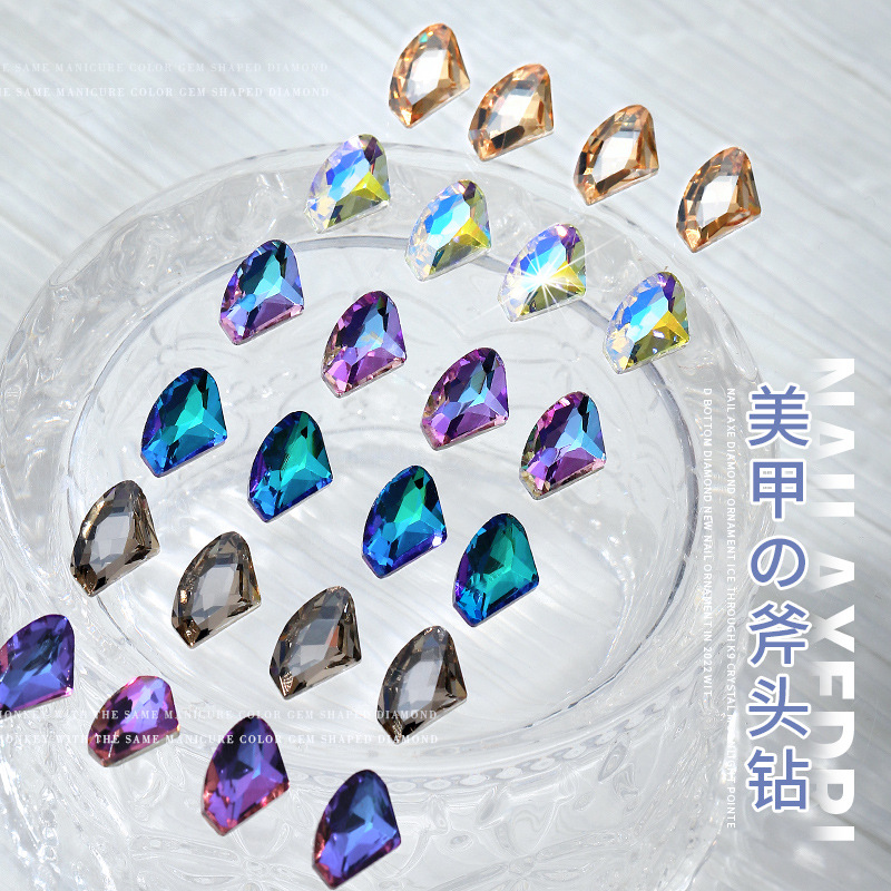 Juego de 2 accesorios de uñas con forma de hacha, modelo 2026, cristal de hielo, base puntiaguda, decoraciones de uñas, súper brillantes, estilo celebridad de internet
