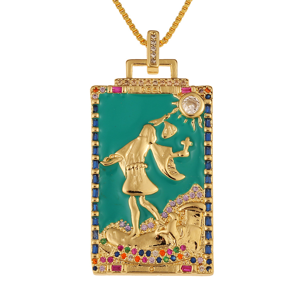 Mode Nouvelle Goutte D&#39;huile Pendentif Tarot Cuivre Zircon Collier En Gros Nihaojewelry display picture 11