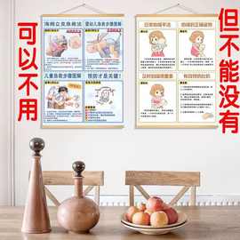 海姆立克急救法呛奶挂图家庭挂墙实木挂轴装饰画家居免打孔挂画