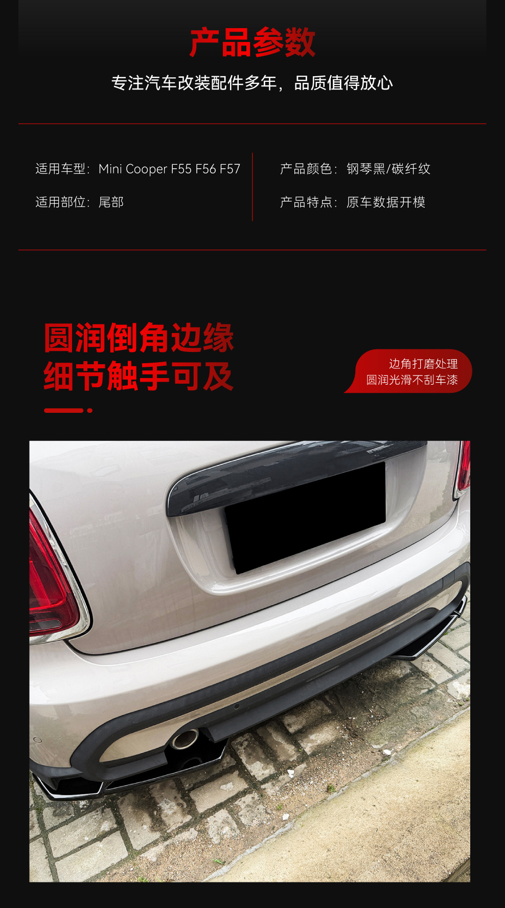 Applicable to 2022-2024 Mini Cooper F55 F56 F57 Rear Lip Spoiler Cross-Border Modification