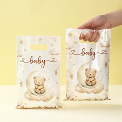 卡通棕色baby小熊手提回礼袋礼品袋珠光袋儿童生日派对塑料糖果袋