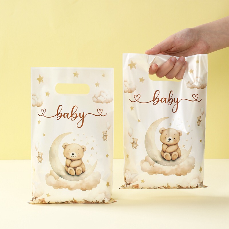 卡通棕色baby小熊手提回礼袋礼品袋珠光袋儿童生日派对塑料糖果袋|undefined