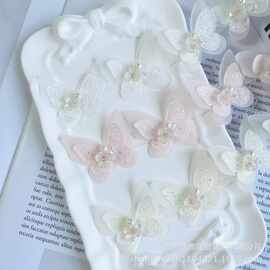 4.5cm 源头厂家珍珠蝴蝶童女装宠物衣服窗帘雪纺发饰花边辅料