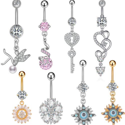 Amazon's new zircon navel ring—silver-colored belly button piercing jewelry, available for wholesale and dropshipping via cross-border e-commerce.