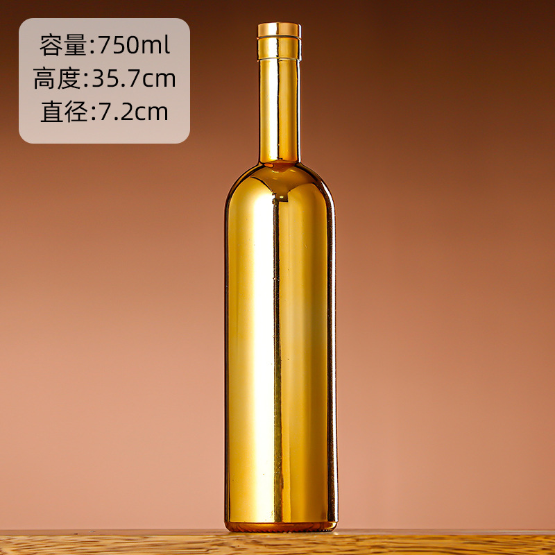 Galvanoplastia botella de vino de vidrio vodka botella de hielo botella de bebida de gama alta botella de vino extranjero botella de vino tinto chapado en oro botella vacía al por mayor