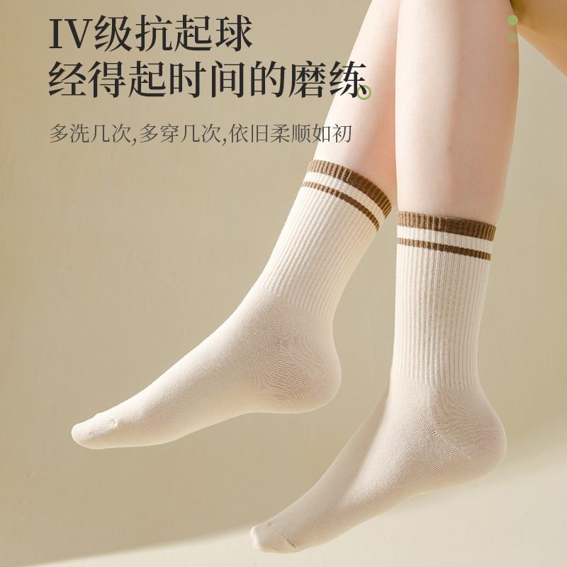Women's versatile spring/fall mid-calf socks, trendy high-tube winter socks in breathable, sweat-wicking black-and-white striped designs—perfect for sports, fitness, and students in JK style.