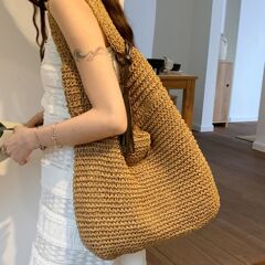 通勤大容量ストローバッグ女性のための 2025 新しい森レトロ織バッグ海辺の休暇ビーチショルダーバッグ