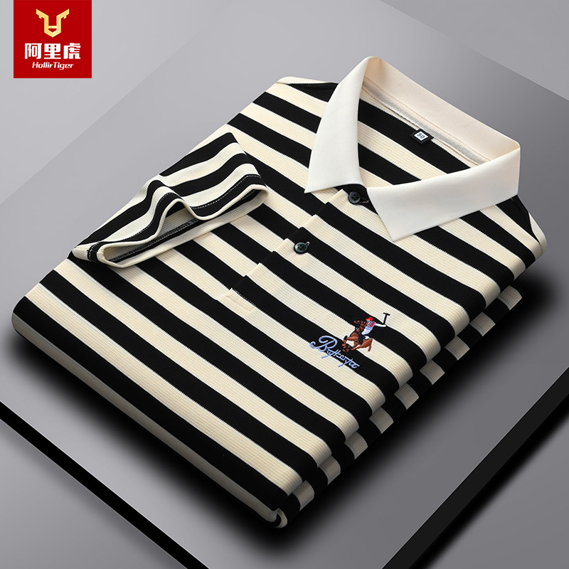 Ali Tiger Summer New Men's Striped Simple Light Business Lar Polo Shirt in stock Casual Top