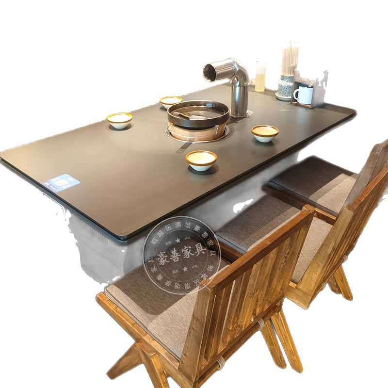 Liuzhenzhen Mountain Style Smokeless Bbq Table Commercial Electric Ceramic Stove Commercial Bbq Restaurant Hot Pot Restaurant Special Tables and Chairs
