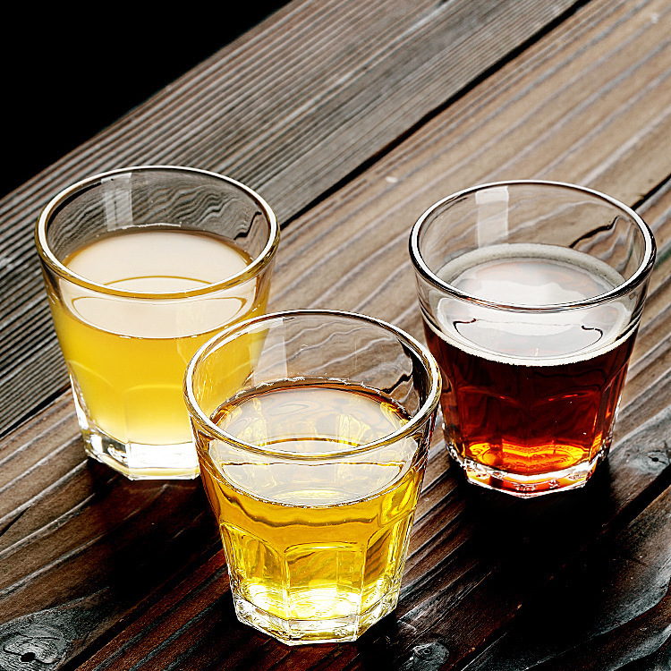Hongli vidrio templado vaso de cerveza pequeño vaso cuadrado taza de vidrio blanco taza octogonal vaso de whisky
