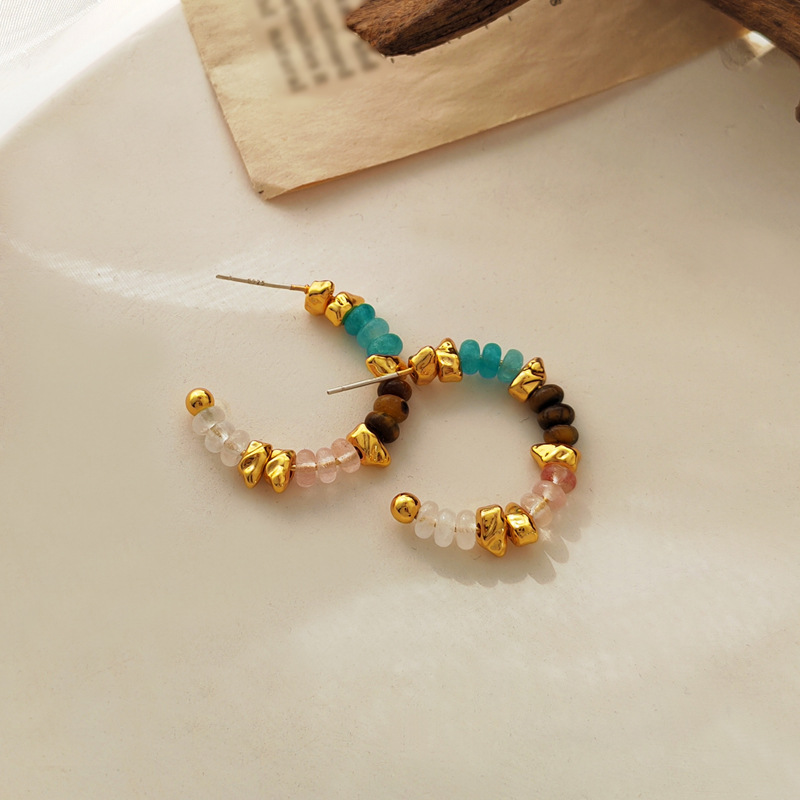 Fashion C Shape natural stone Copper Earrings 1 Pair